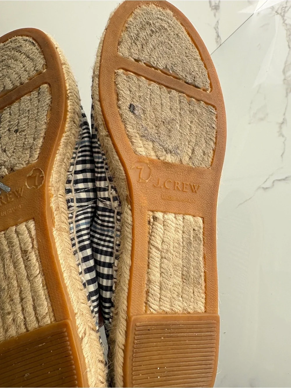 J. Crew sz 7 Classic Striped Plaid Espadrilles Jute made in Spain